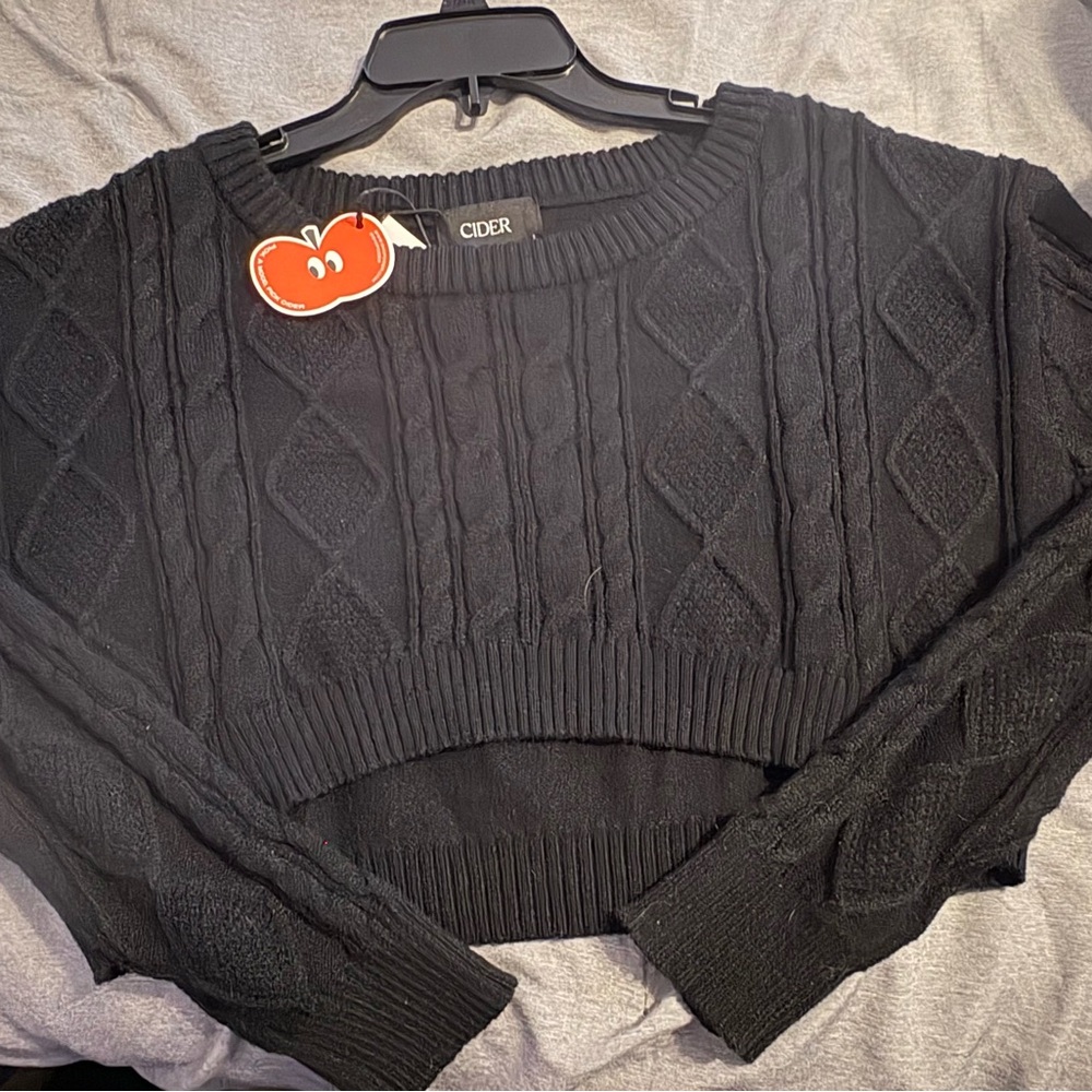 Cider Midnight Black Diamond Cropped Knit Sweater